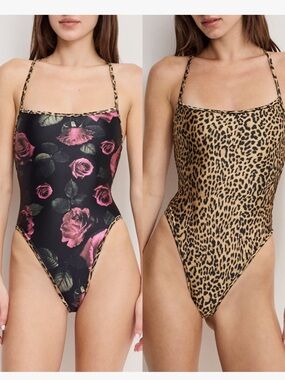 Good American Reversible Lace up One Piece Swimsuit